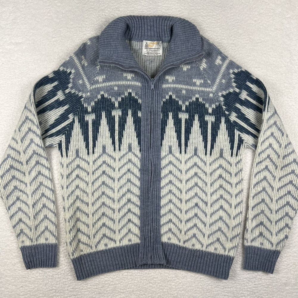Vtg London Fog Sweater Mens Large Full Zip Wool Knit Winter 90s Grandpa USA Made